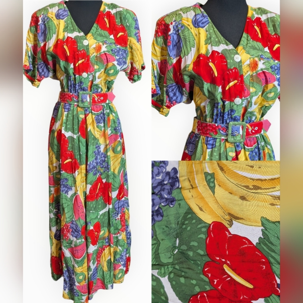 Vintage 80s Carol Anderson Fruit & Flowers Dress